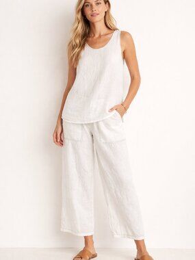 Cynthia Ashby White Linen Cotton Tank Top Lagenlook Lightweight Scoop Neck, Long